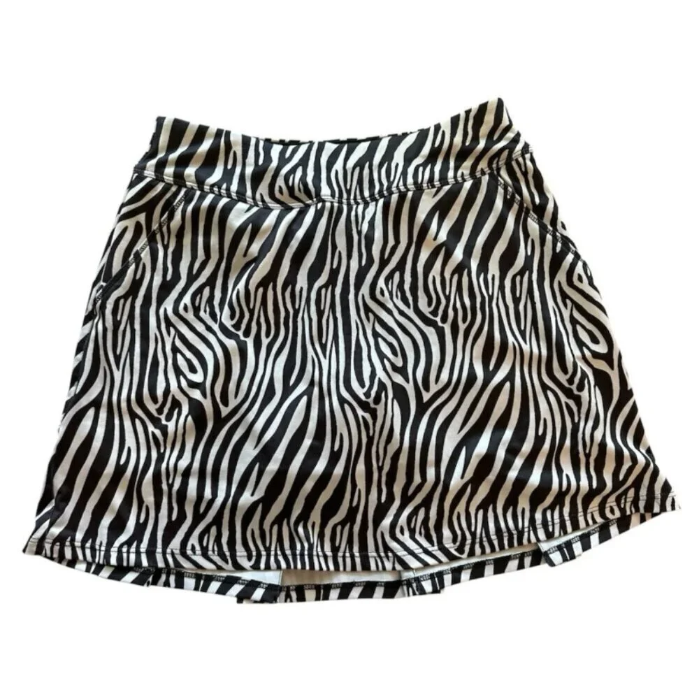 Women's Small Black White Zebra Athletic Sports Casual Mini Soft Stretch Skirt